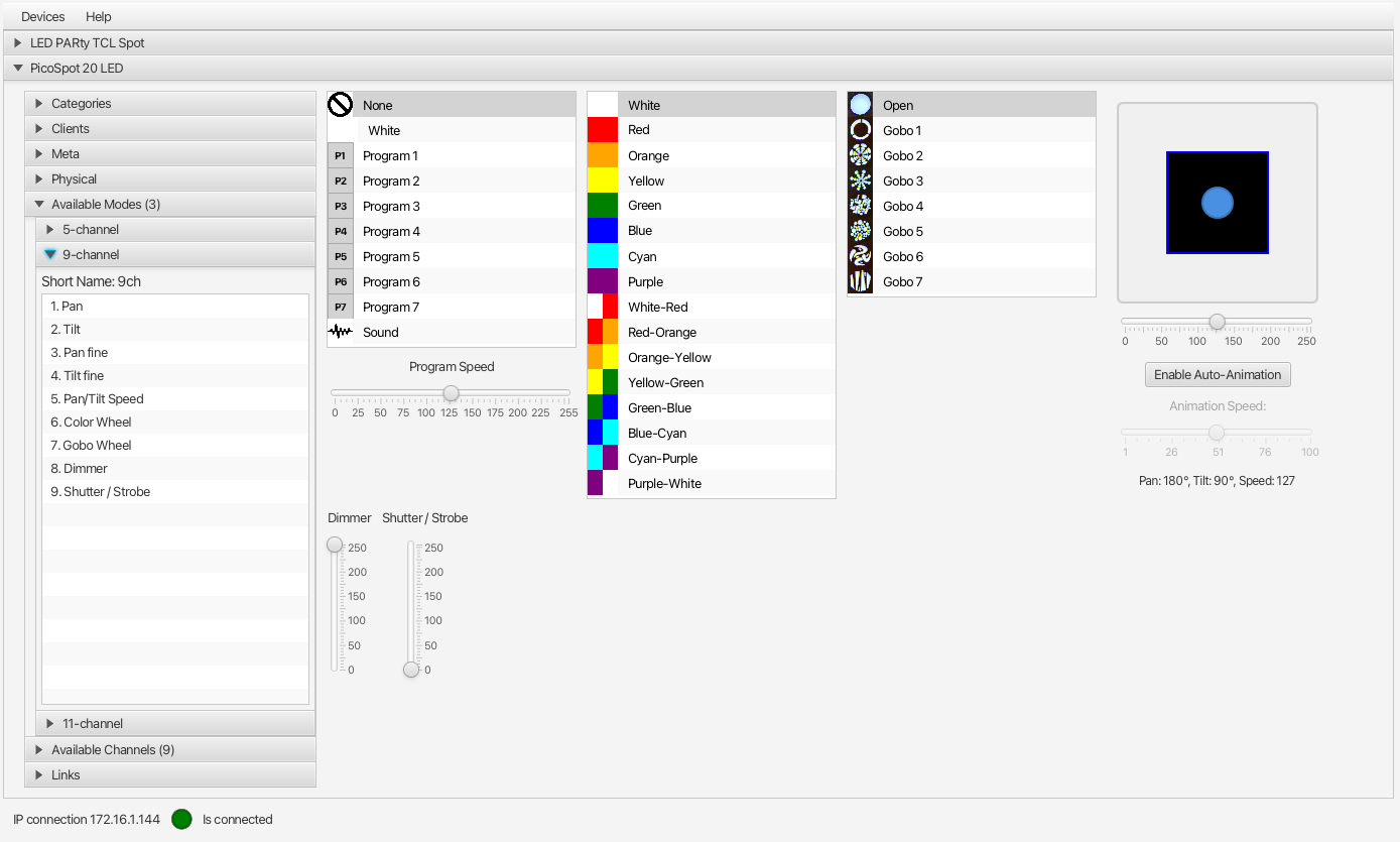 JavaFX test application to visualize OFL data and control fixtures