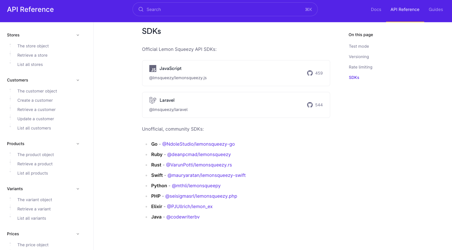 LemonSqueezy SDKs documentation