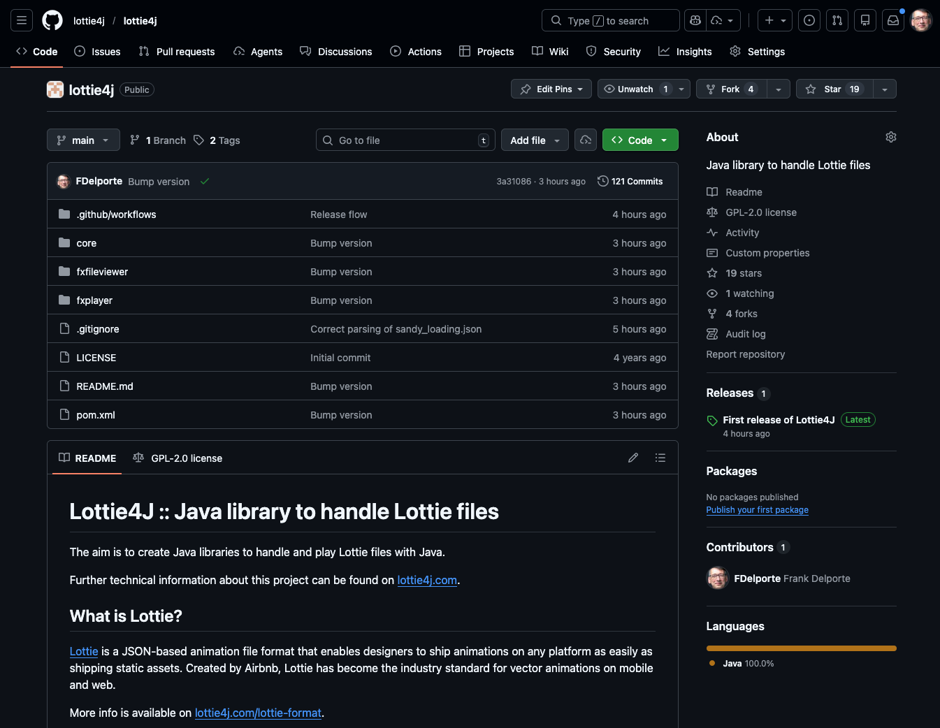 Lottie4J GitHub project