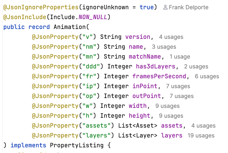 Parsing of Lottie data to Java objects