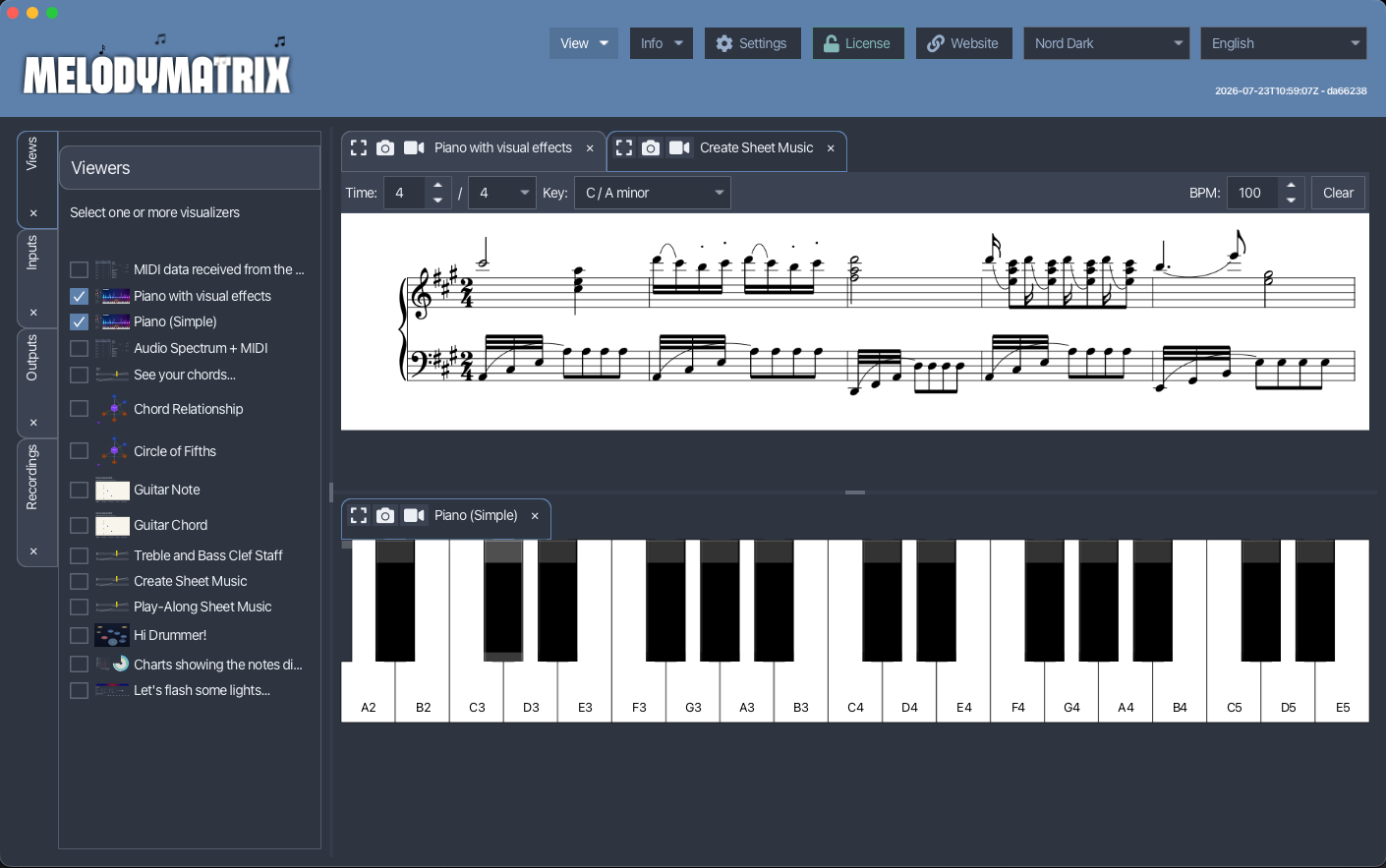 Sheetmusic4J rendering live sheet music inside the MelodyMatrix application