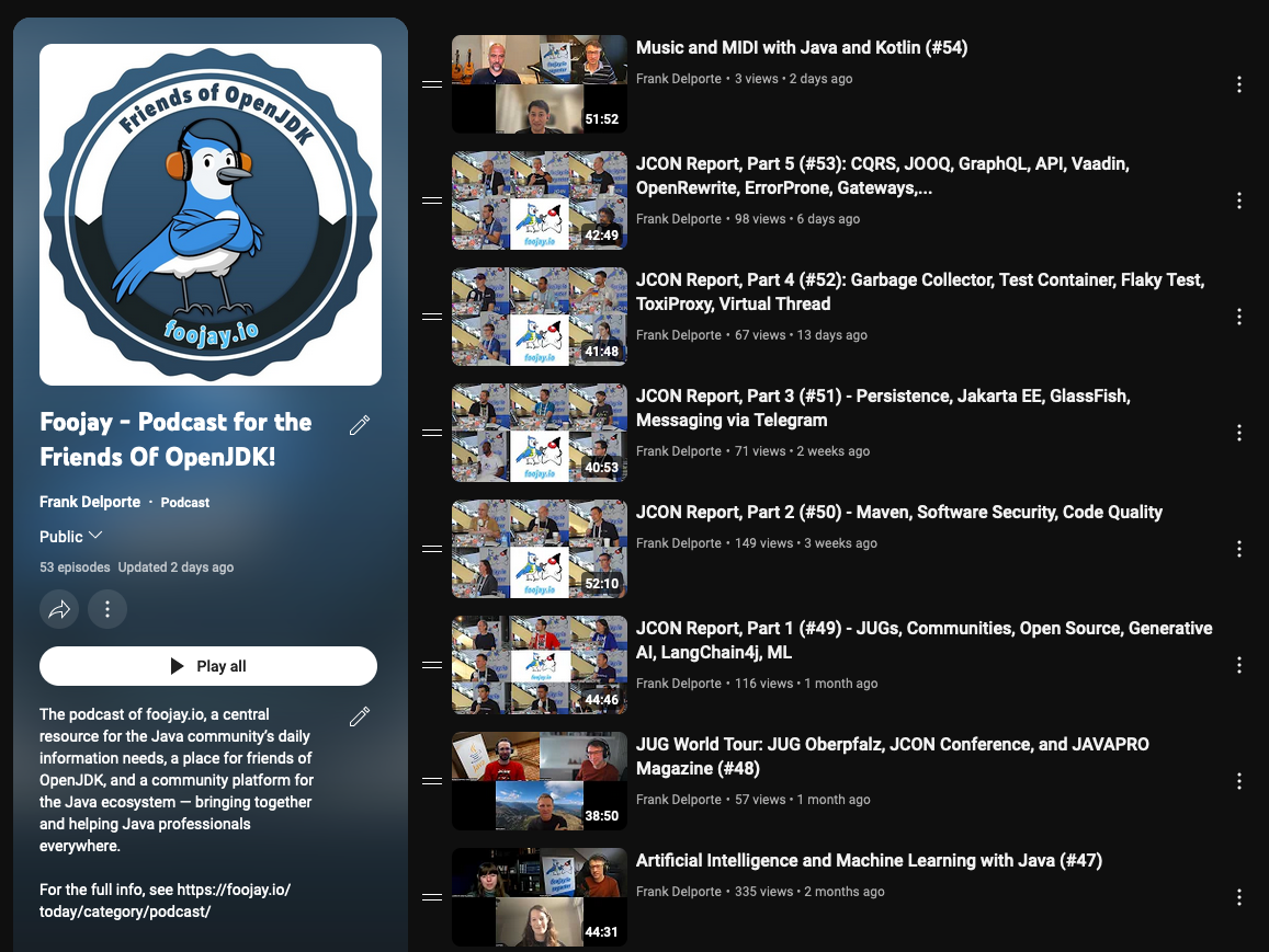 YouTube playlist of the Foojay Podcast