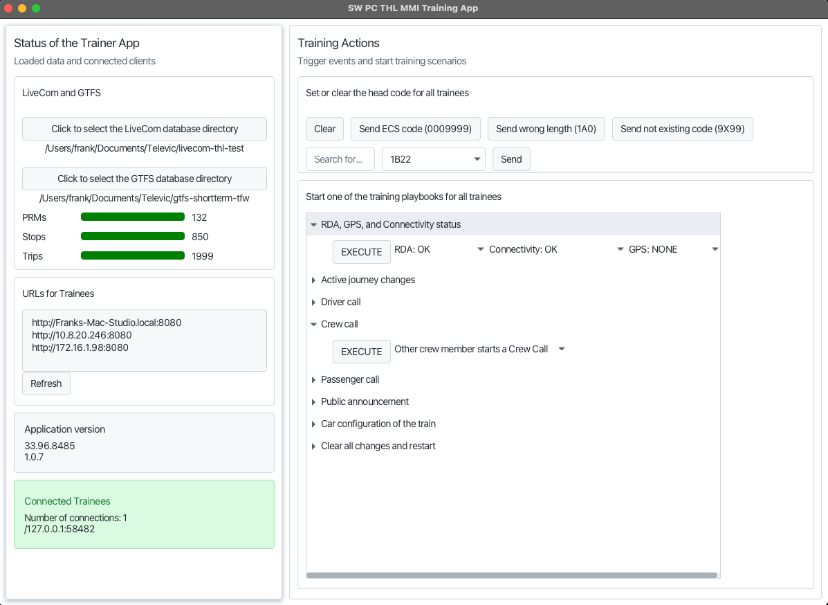 JavaFX Trainer control screen